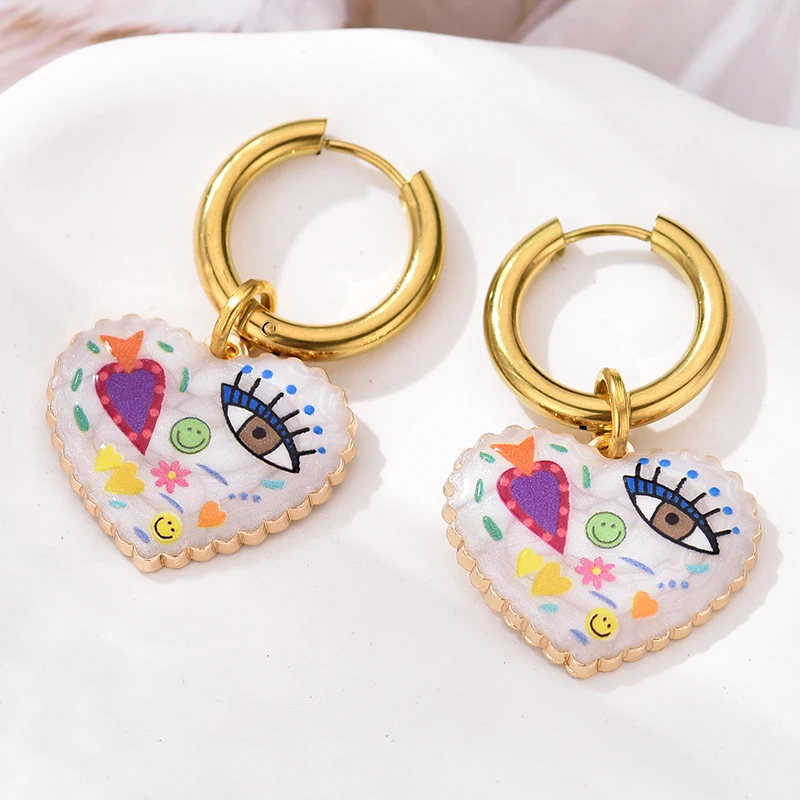 Heart Shaped Doodle Earrings - Ice Cream Cake