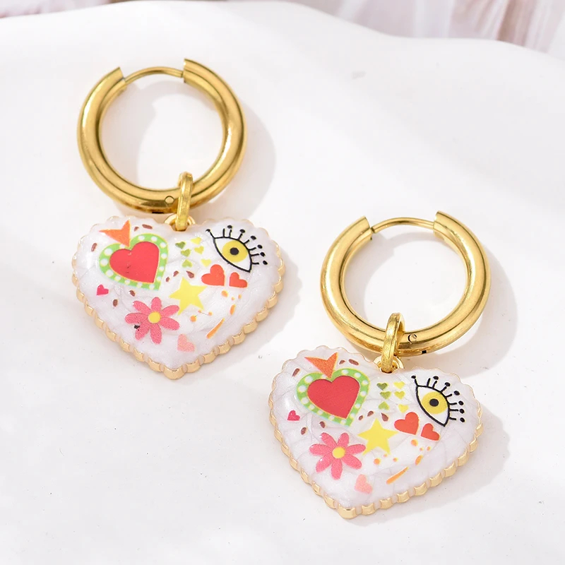 Heart Shaped Doodle Earrings - Ice Cream Cake