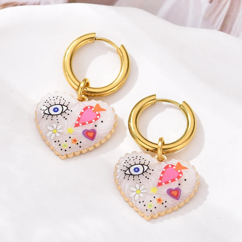 Heart Shaped Doodle Earrings - Ice Cream Cake
