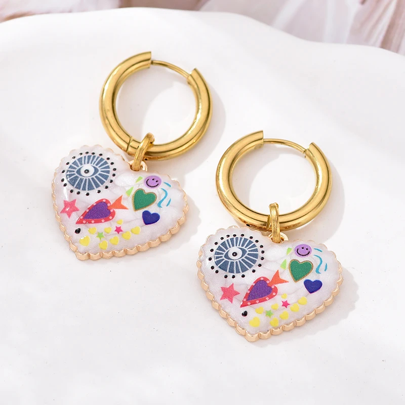 Heart Shaped Doodle Earrings - Ice Cream Cake