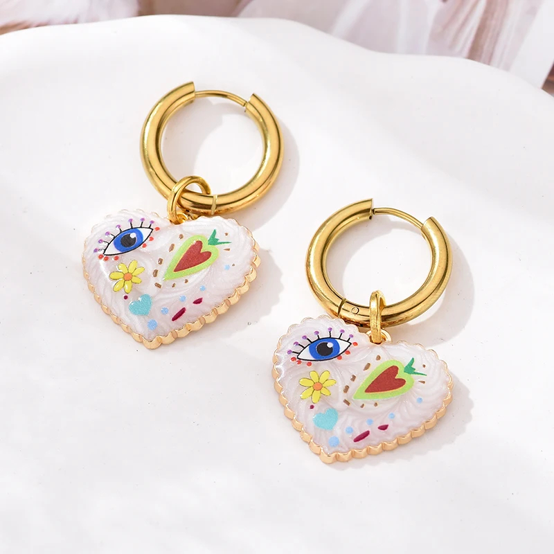 Heart Shaped Doodle Earrings - Ice Cream Cake