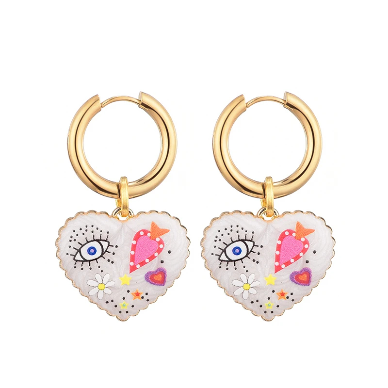 Heart Shaped Doodle Earrings - Ice Cream Cake