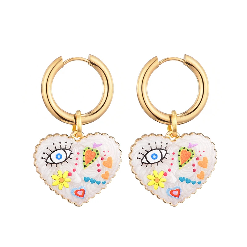 Heart Shaped Doodle Earrings - Ice Cream Cake