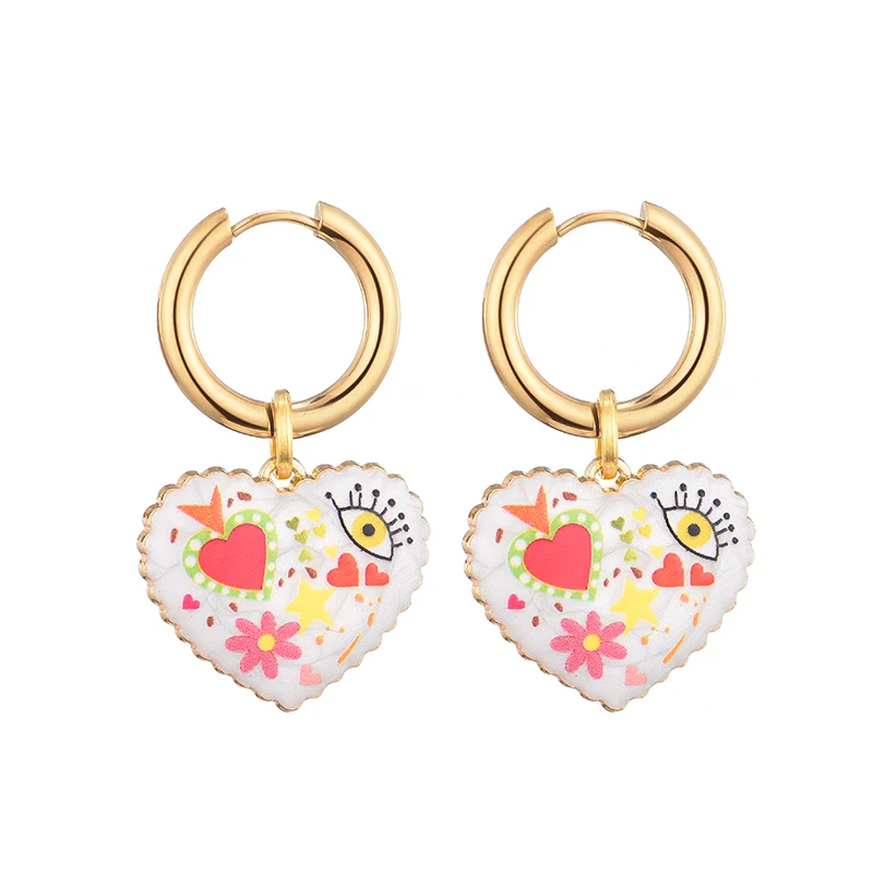 Heart Shaped Doodle Earrings - Ice Cream Cake