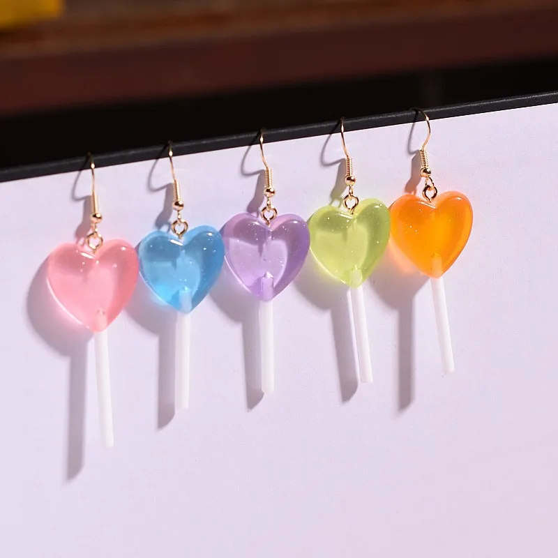 Heart Shaped Lollipop Dangly Earrings