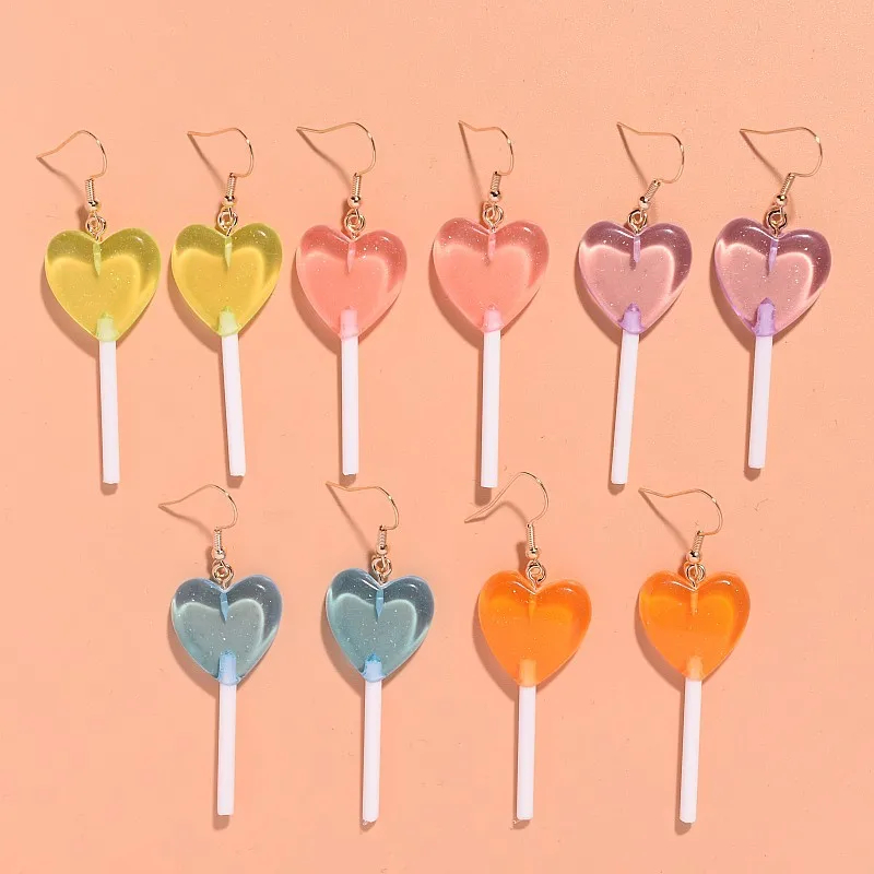 Heart Shaped Lollipop Dangly Earrings