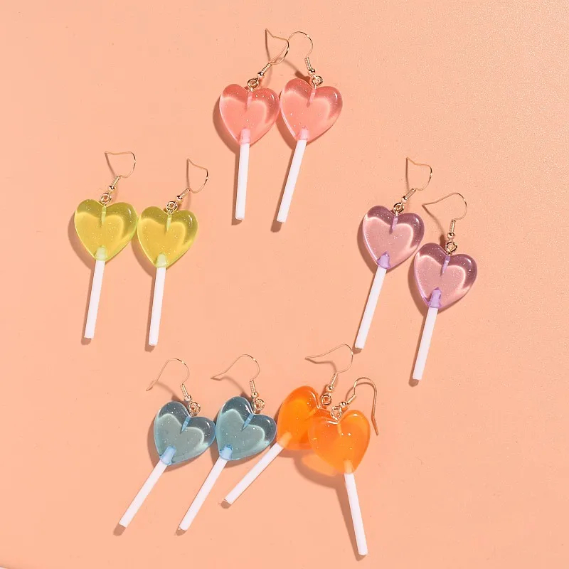 Heart Shaped Lollipop Dangly Earrings