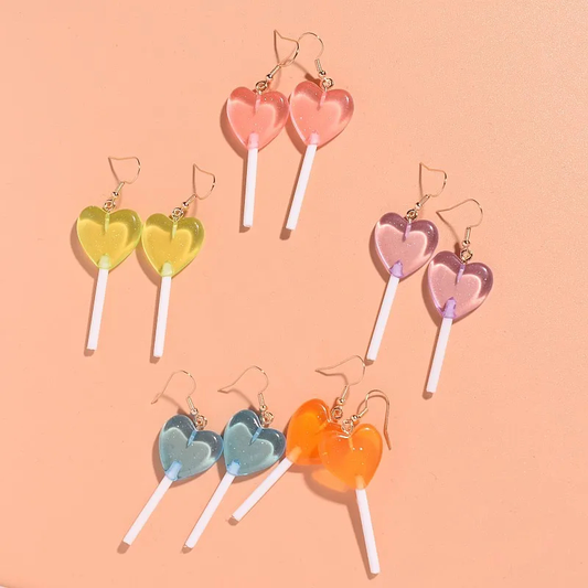 Heart Shaped Lollipop Dangly Earrings