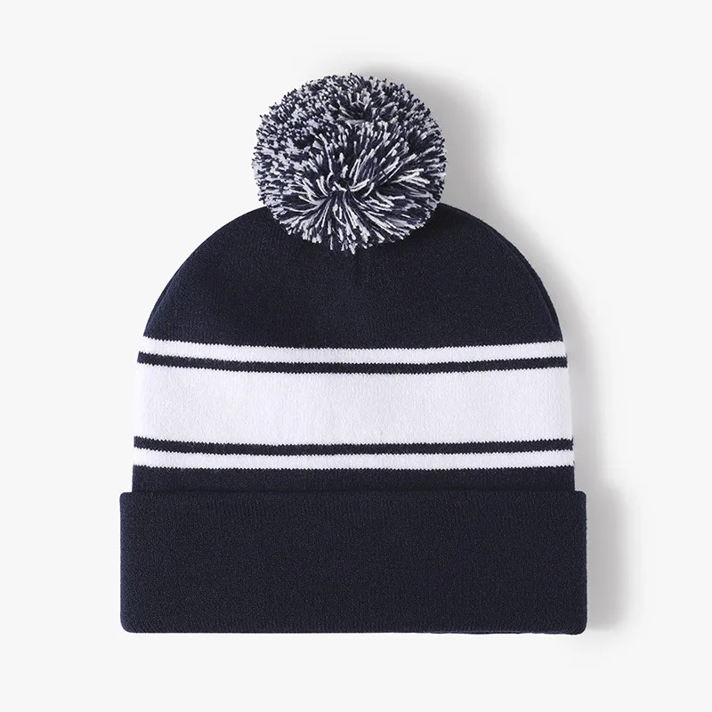 90s Pom Pom Striped Beanie Hat