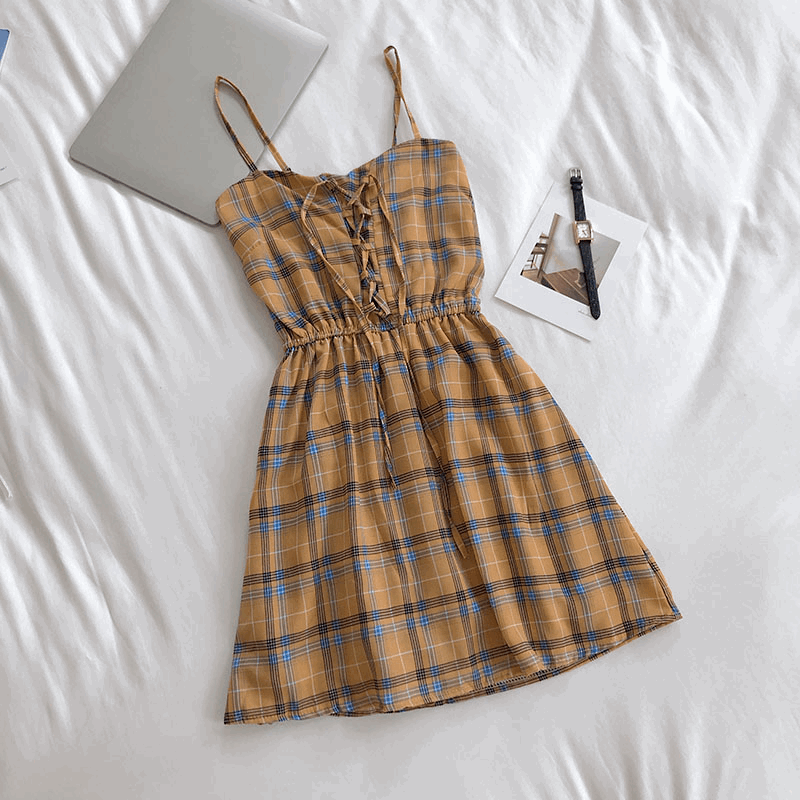 90s Check Pattern Dress (5 Colours) – Ice Cream Cake