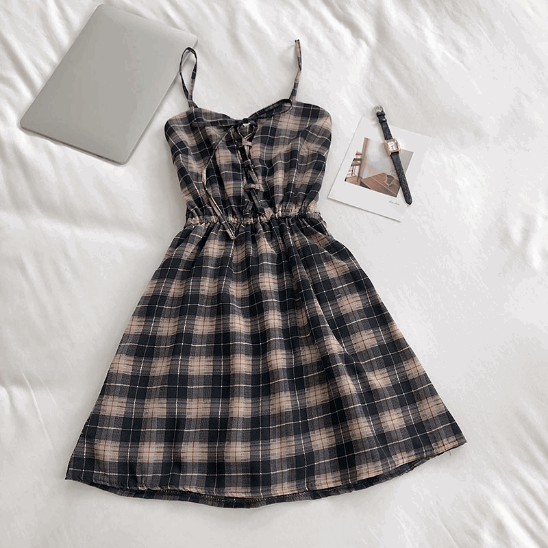 90s Check Pattern Dress (5 Colours) – Ice Cream Cake