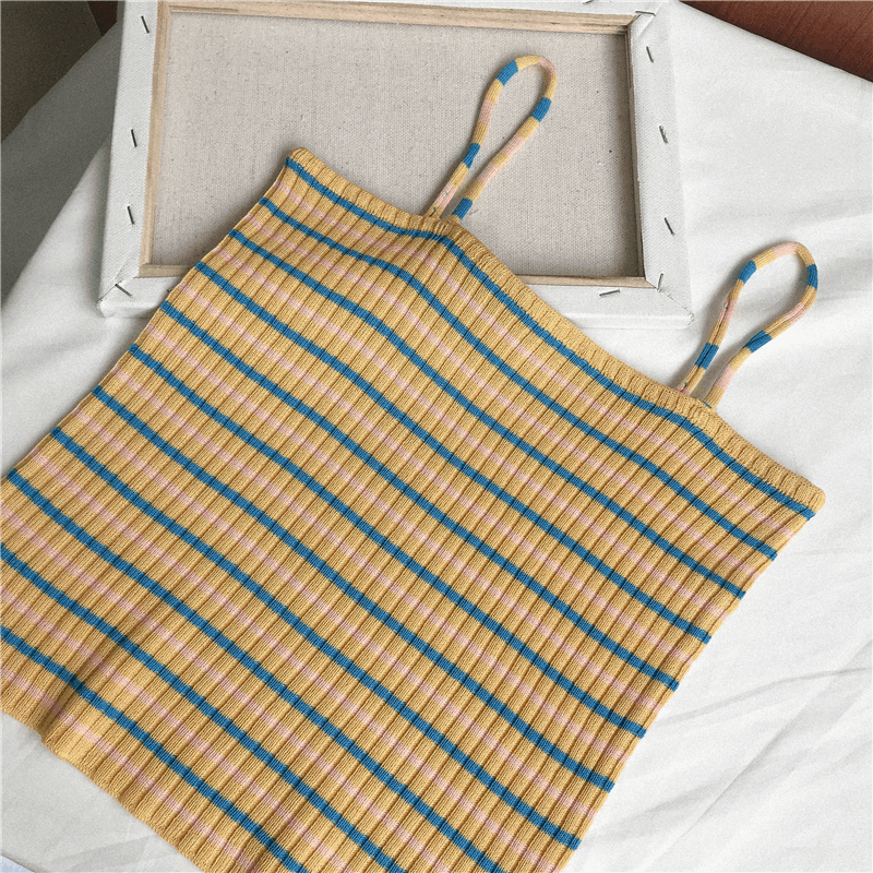 90s Stripe Knit Spaghetti Strap Top (6 Colours) - Ice Cream Cake