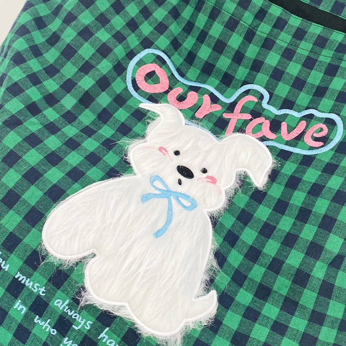 Fluffy Puppy Gingham Shoulder Bag (3 Designs) - Ice Cream Cake