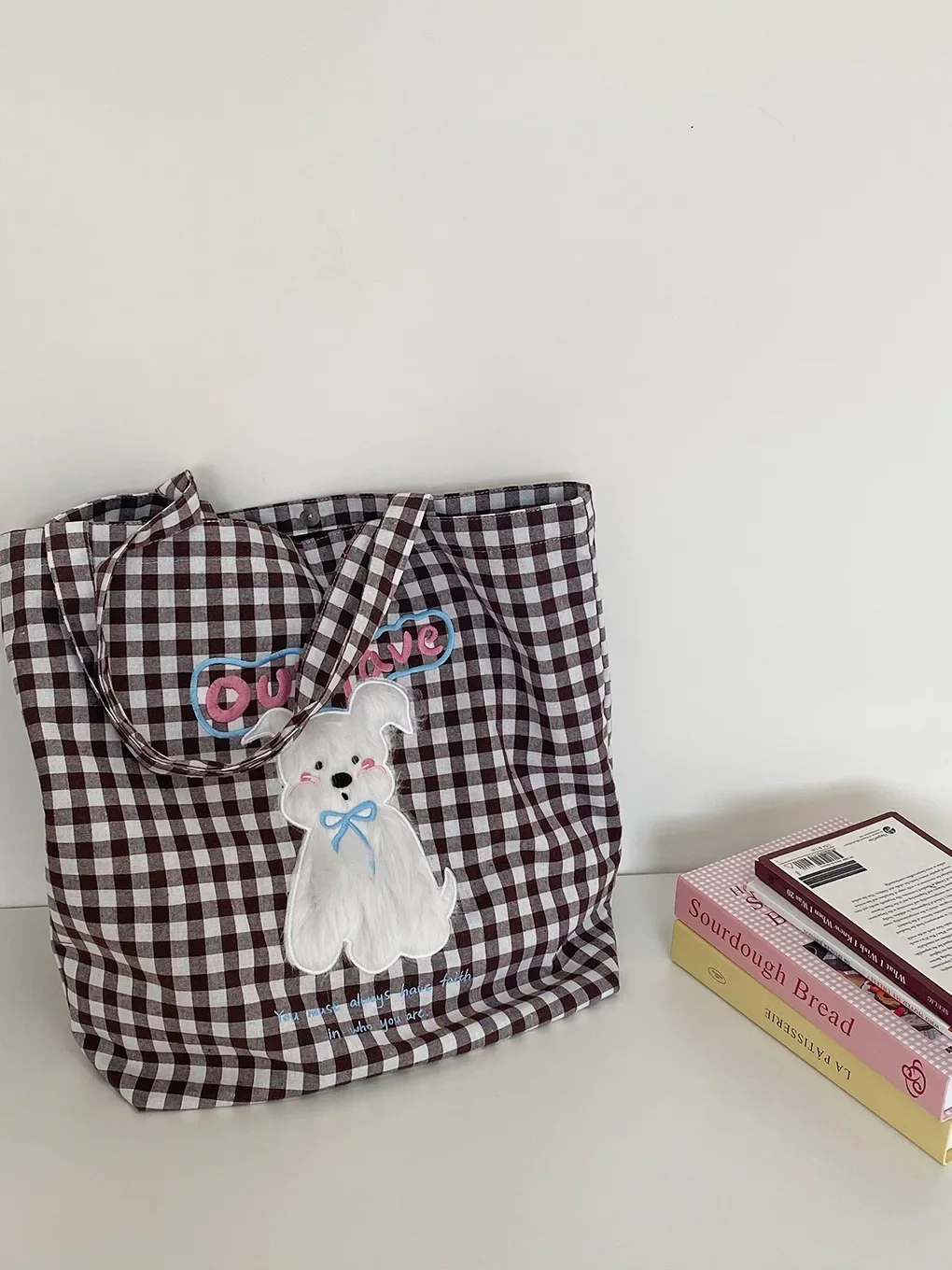 Fluffy Puppy Gingham Shoulder Bag (3 Designs) - Ice Cream Cake