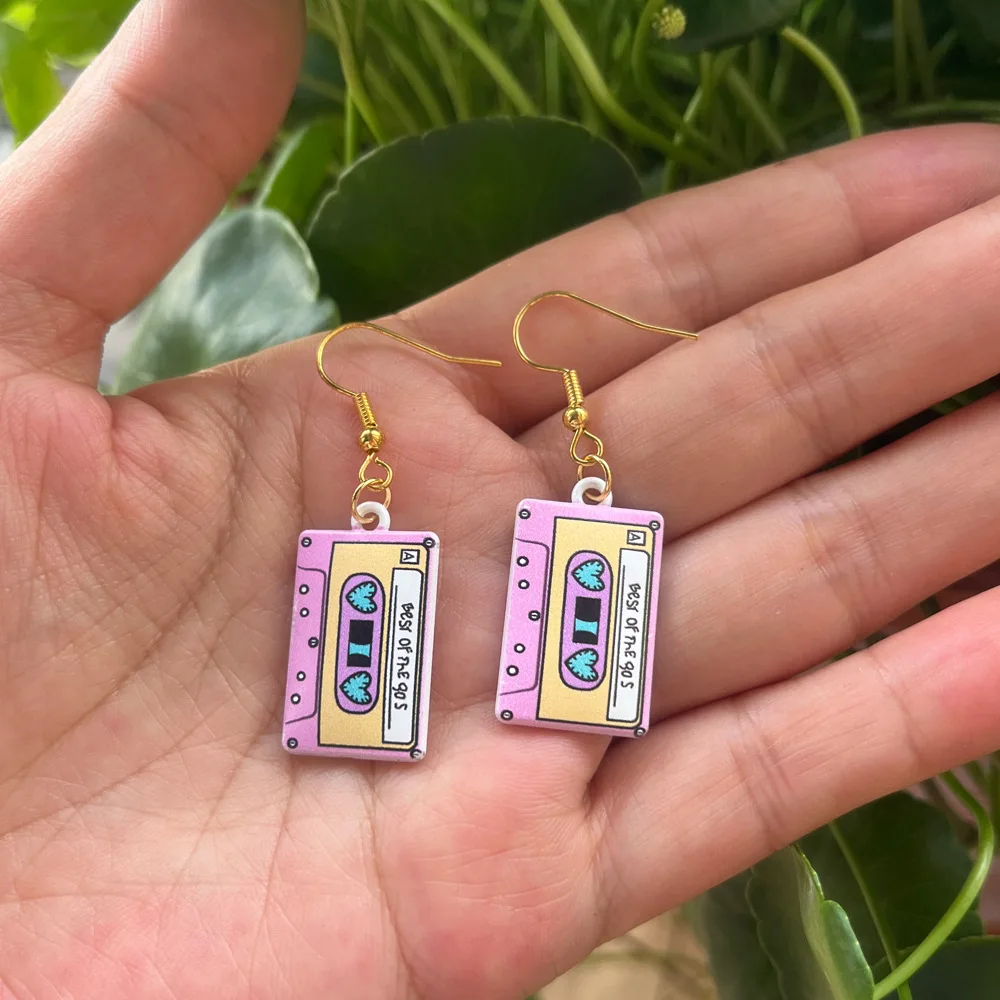 Dangly Retro Cassette Tape Earrings