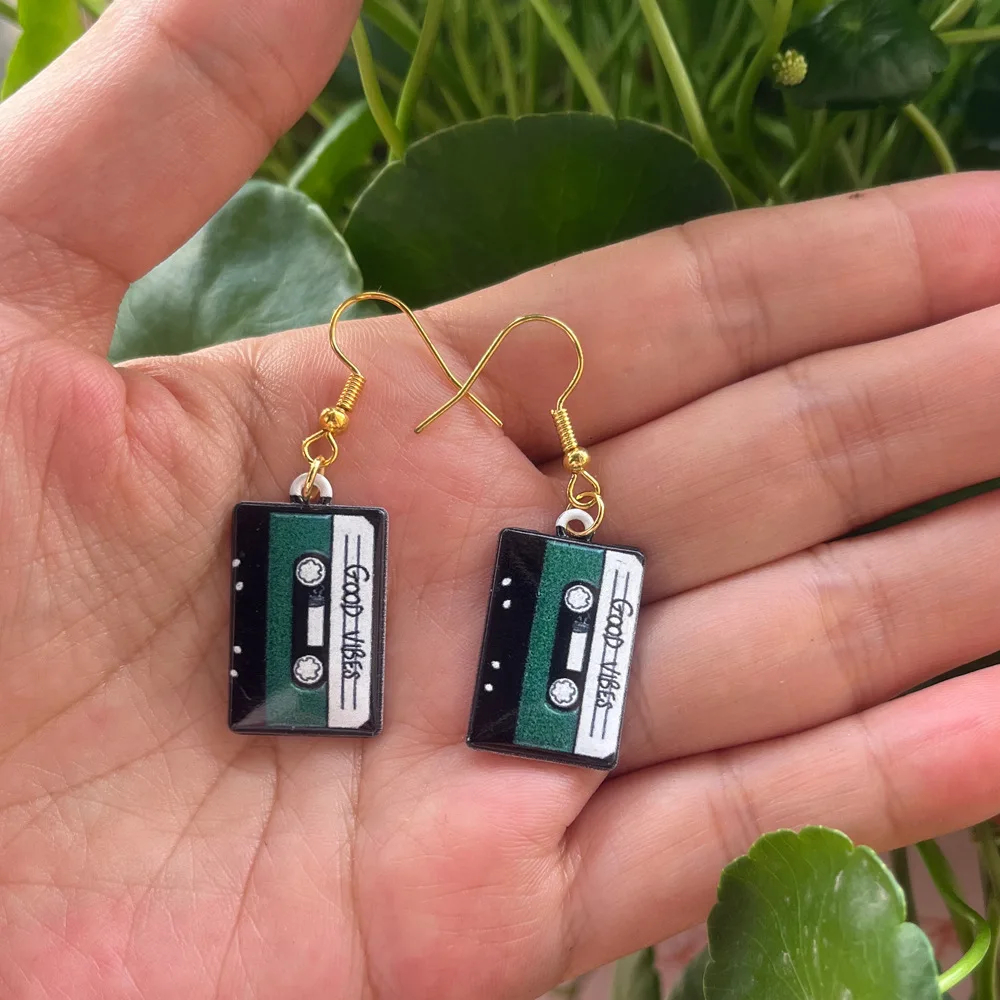 Dangly Retro Cassette Tape Earrings