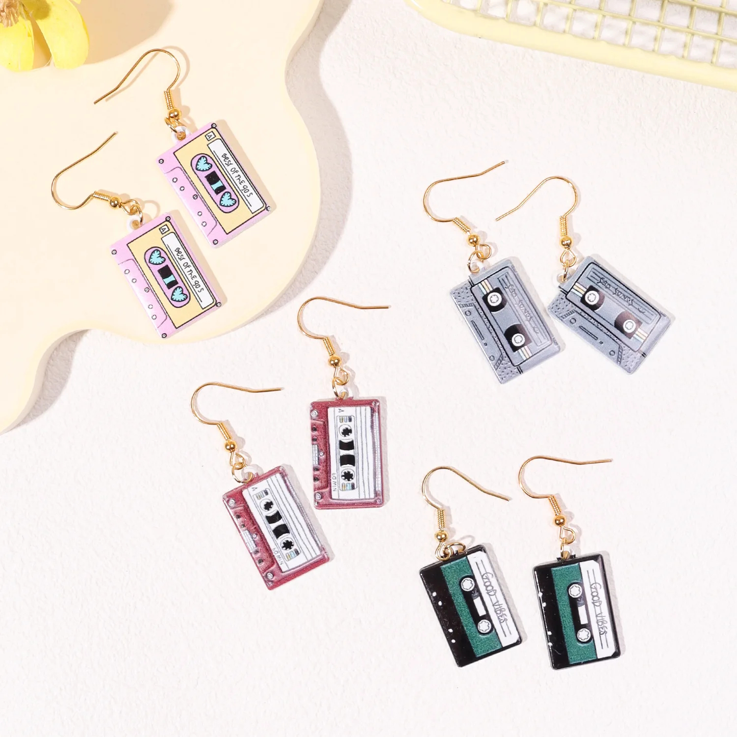 Dangly Retro Cassette Tape Earrings
