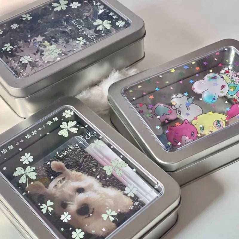 Colorful Star Earring Storage Tin Box Four Leaf Clover Design Simple Desktop Organizer Small Card Badge Storage Box - Ice Cream Cake