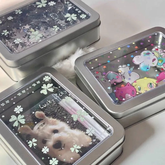Colorful Star Earring Storage Tin Box Four Leaf Clover Design Simple Desktop Organizer Small Card Badge Storage Box - Ice Cream Cake
