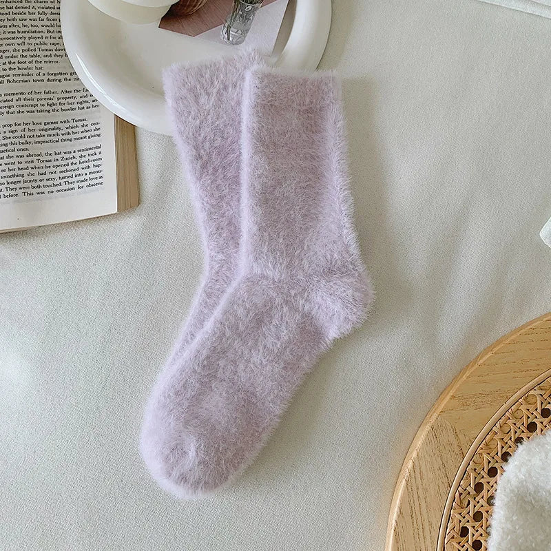 Female Mink Fur Snow-ground Knee Socks, Winter and Autumn Thickened and Warmened Padded Socks, Floor Sleeping Socks - Ice Cream Cake