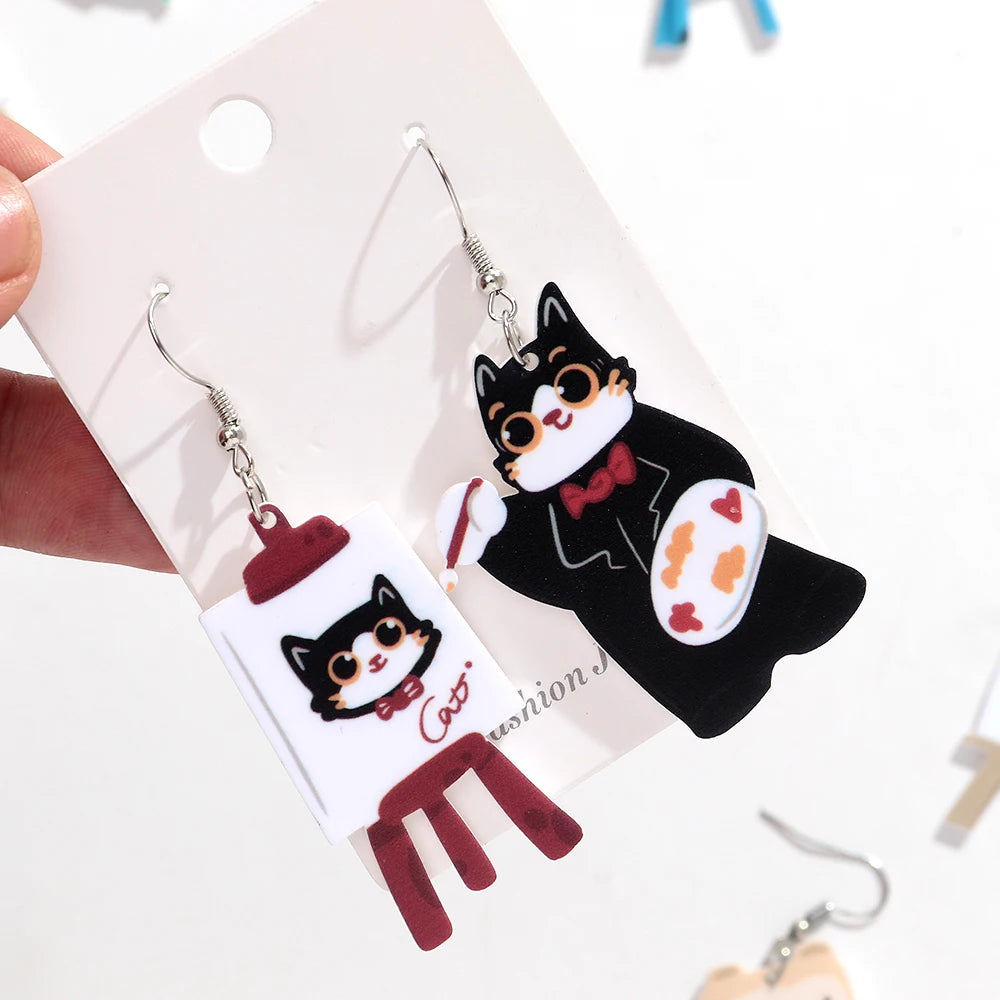 Cute Acrylic Cartoon Animals Dangle Earrings Lovely Asymmetric Elephant  Dinosaur Cat Earrings Funny Jewelry Gifts - Ice Cream Cake