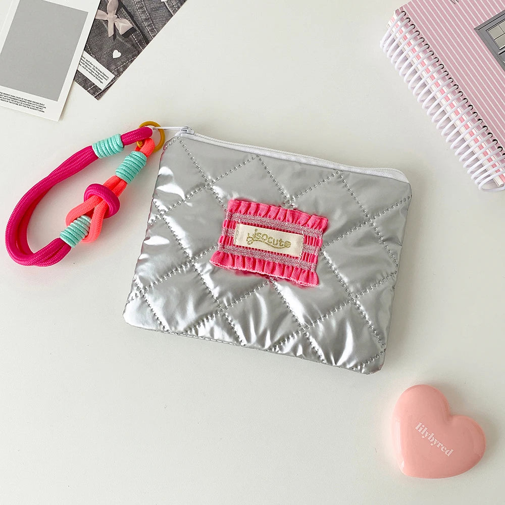 Korean Fashion Square Silver Love Makeup Bag Handbag Trendy Girls Lipstick Storage Bag Gifts Student Stationery Pencil Case New - Ice Cream Cake