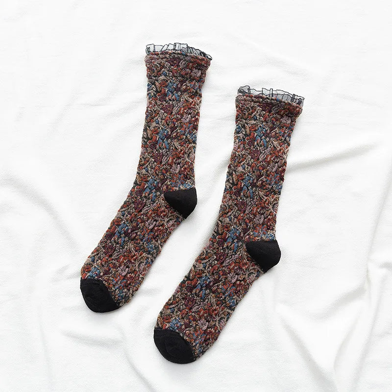 Floral Textured Crew Socks