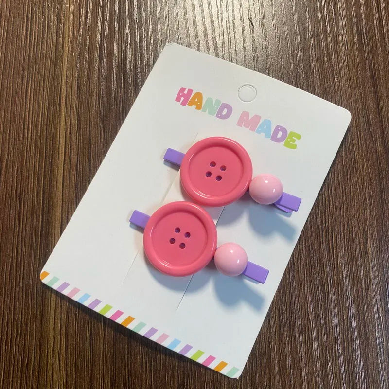 Colourful Button Hair Clip Set
