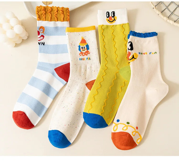Funny Cute Cartoon Clown Casual Sports Women's Mid-tube Socks Cartoon Circus Long Cotton Socks Personality Brand Socks - Ice Cream Cake
