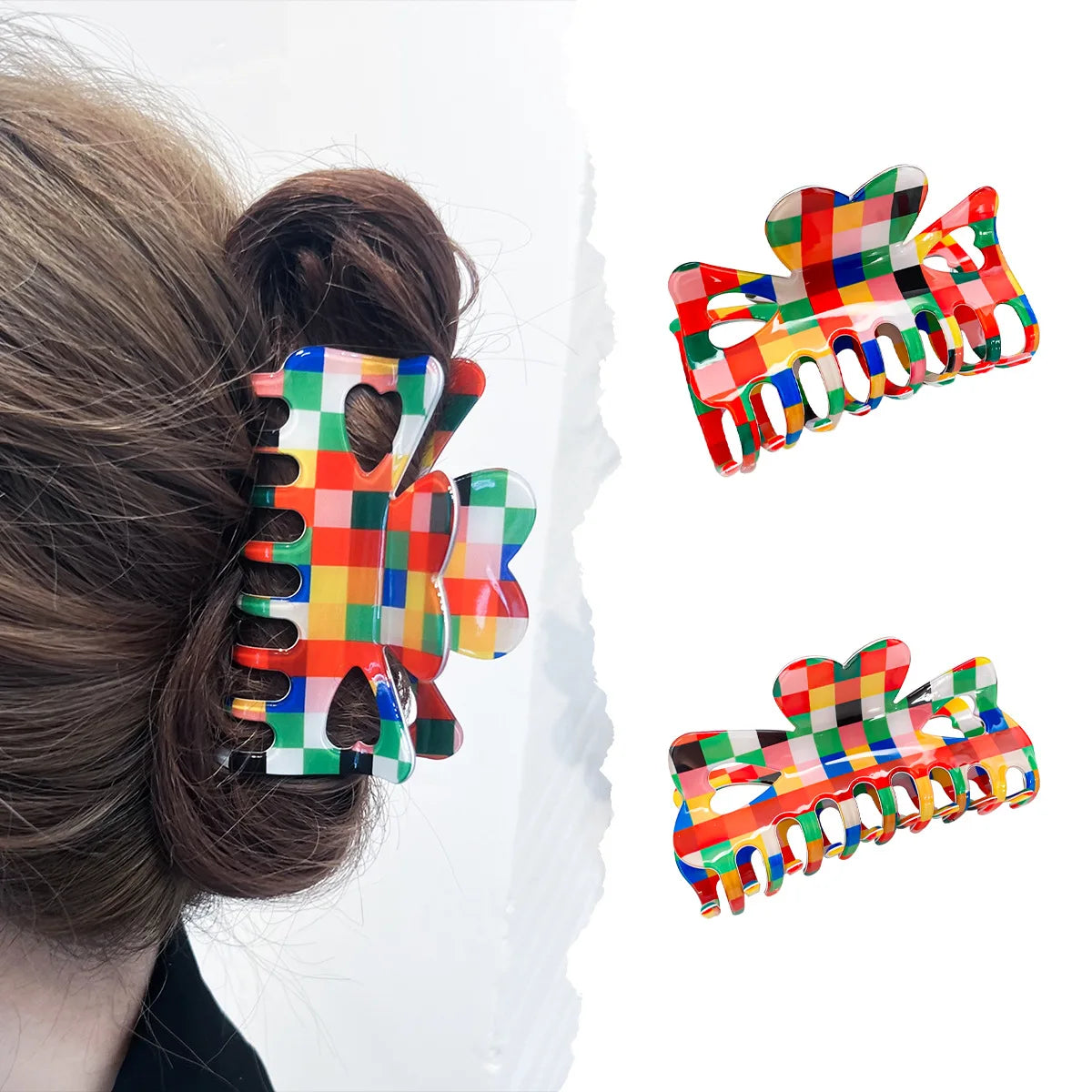Multicolour Checkered Hair Claw - Ice Cream Cake