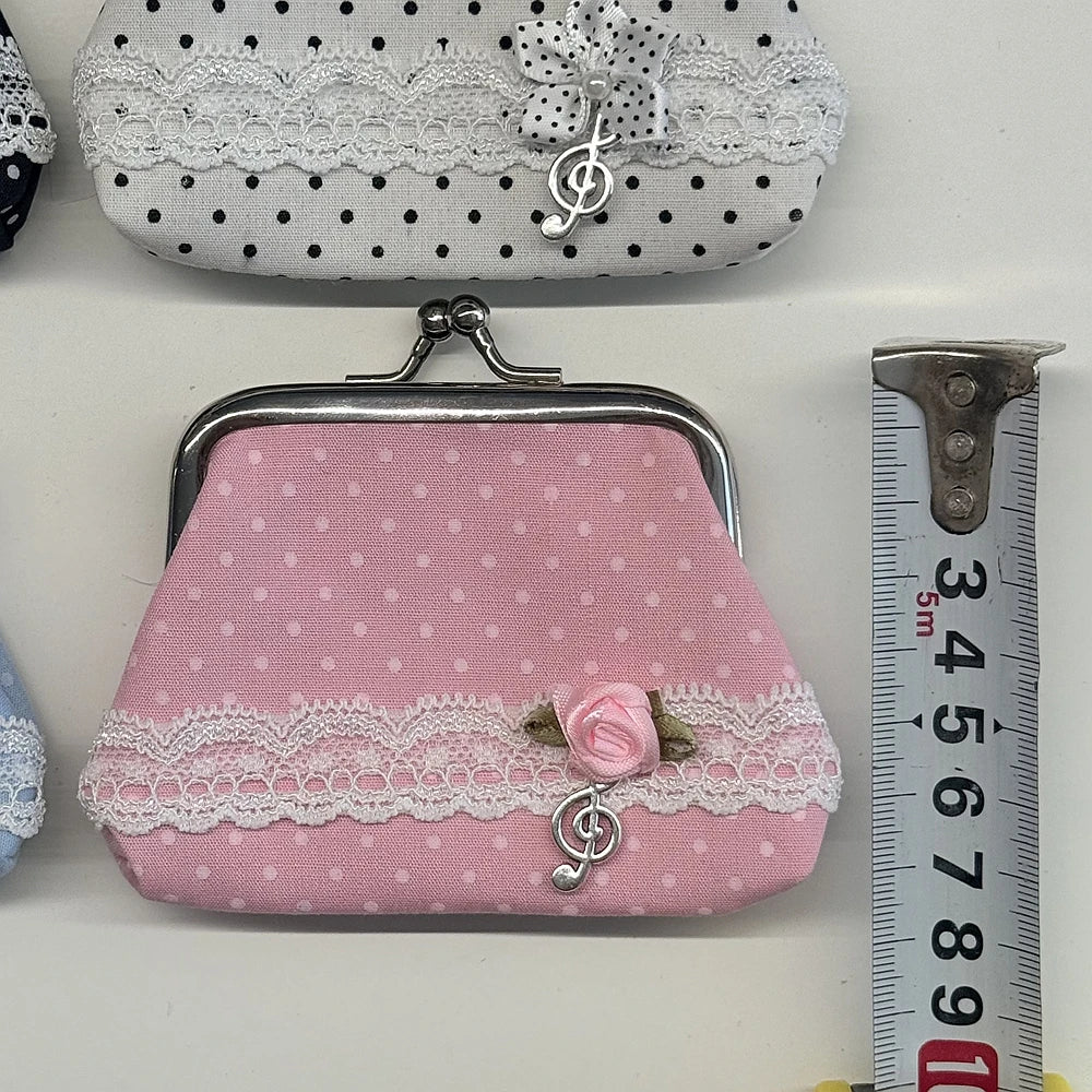 Cute Y2k Coin Purses Lady Small Wallet Wave Dot Handmade Lace Showa Rose Vintage Bag Hanging Pendant Earphone Bag Wallet - Ice Cream Cake