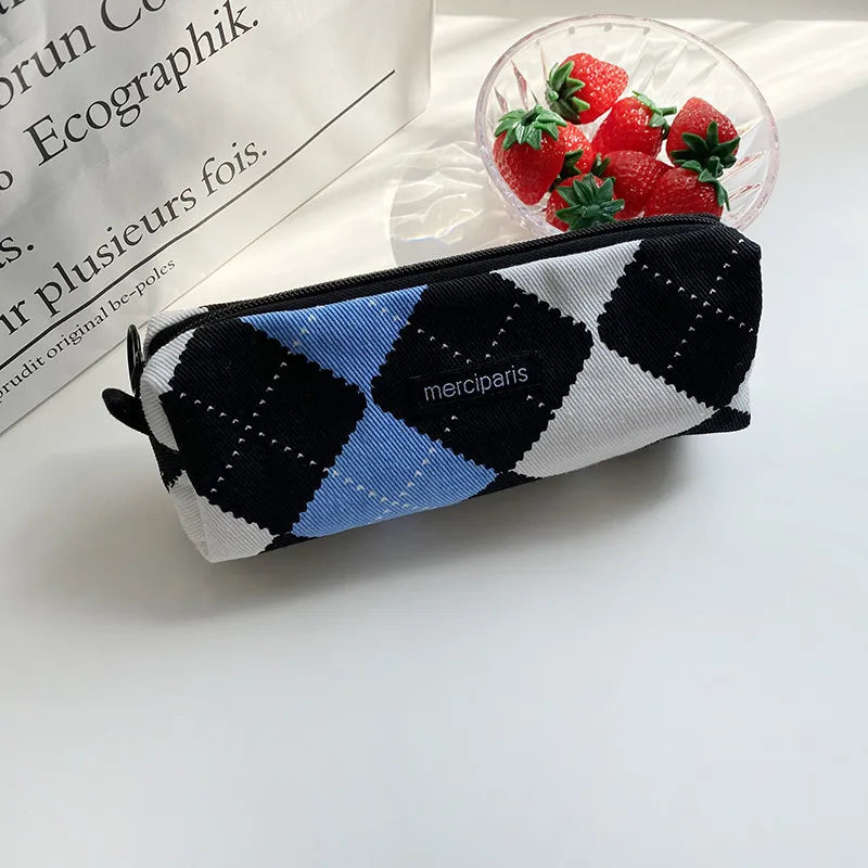 Korean Fashion Plaid Travel Makeup Kits Cosmetic Storage Bag Women Handbags Wallet Organizer Cute School Pencil Cases Pouch Bags - Ice Cream Cake