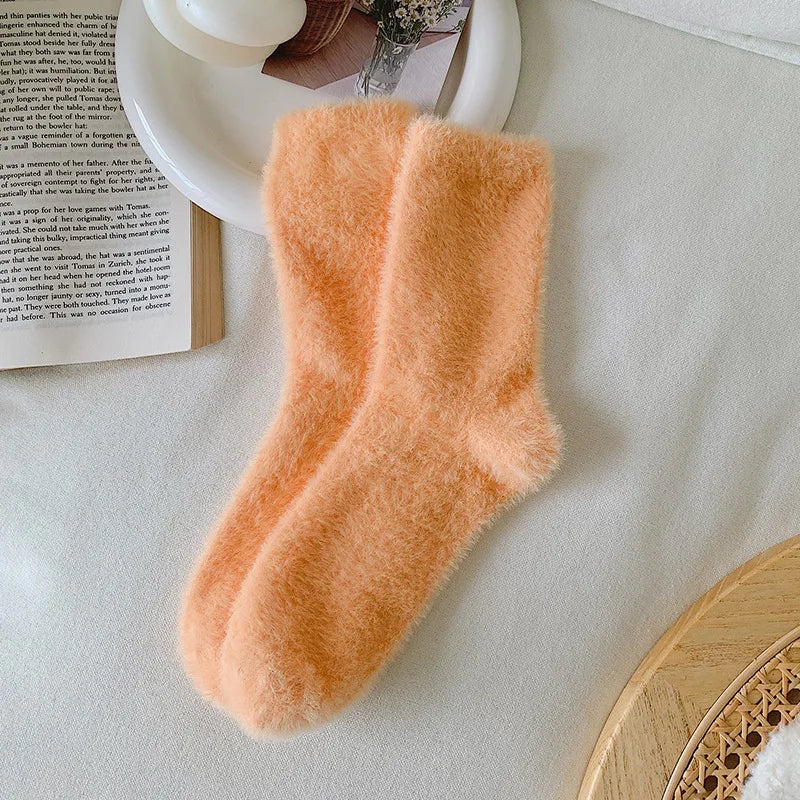 Female Mink Fur Snow-ground Knee Socks, Winter and Autumn Thickened and Warmened Padded Socks, Floor Sleeping Socks - Ice Cream Cake