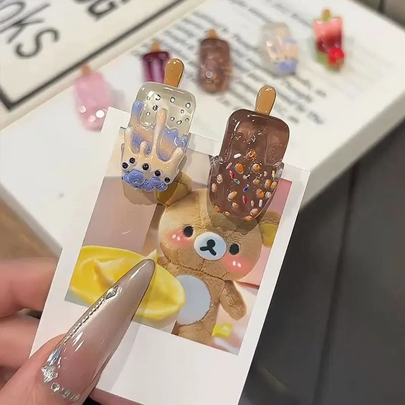 10 Cute Mini Ice Cream Hair Clips, Creative and Quirky Ice Cream Hair Clips for Bangs, Cartoon Ins-Style High-Value Hairpins - Ice Cream Cake