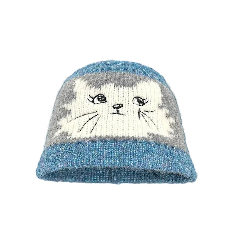Knitted Kitty Cat Bucket Hat