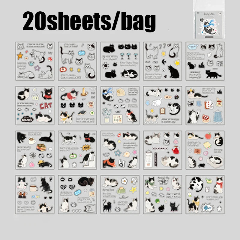 20pcs Corner Cats PET Square Sticker Book for Journal Scrapbooking Planner Decoration Waterproof Cute Animal Stickers, Mr. Paper - Ice Cream Cake