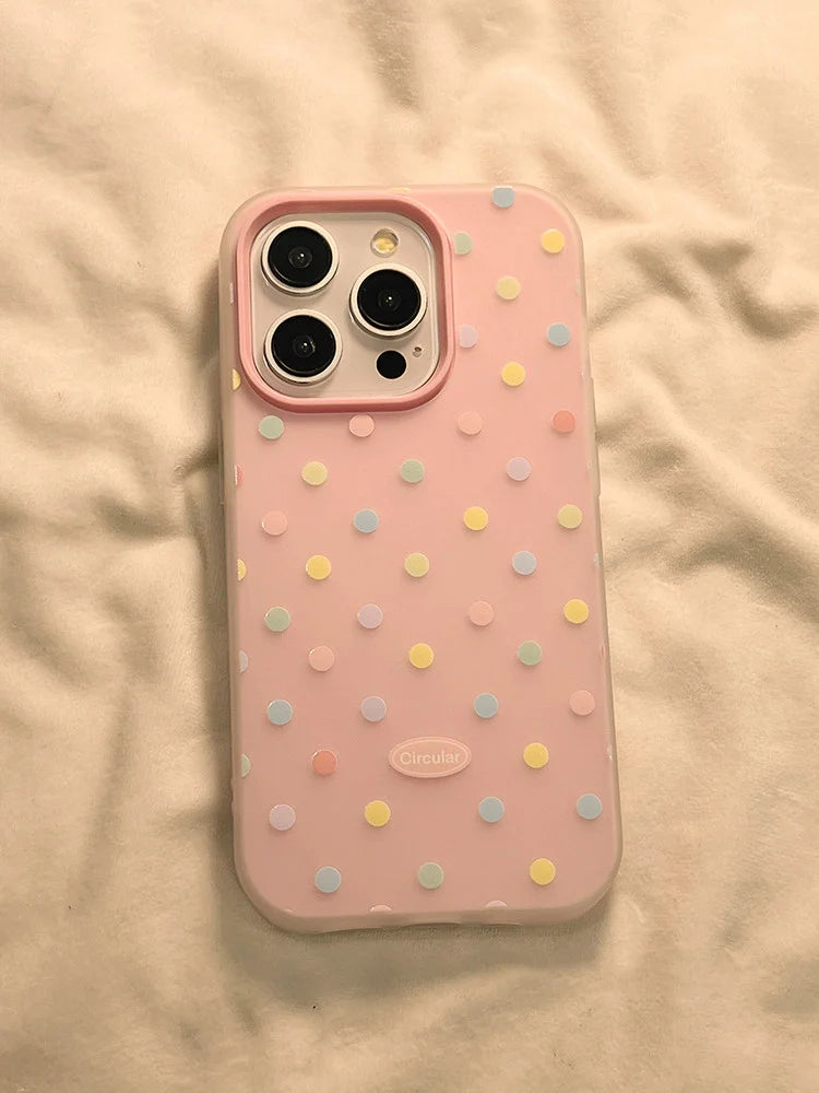 Korean Ins Colorful Polka Dots Jelly Phone Case For iPhone 17Air 17 16 15 14 13 12 11 Pro Max 7 8 Plus XR XS Max Y2K Matte Cover - Ice Cream Cake