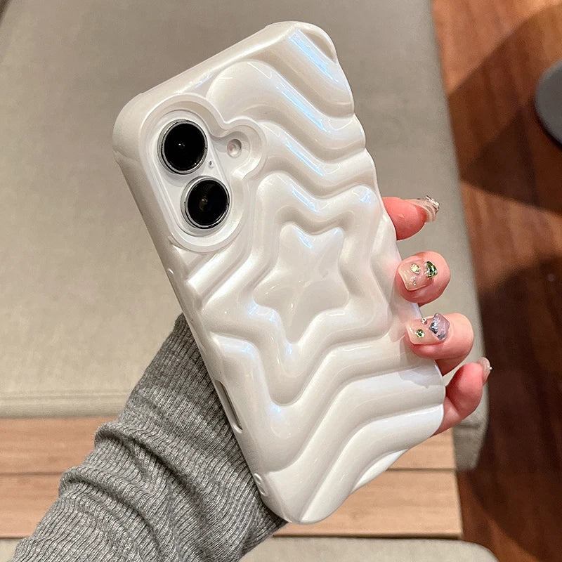 Bling Chromed Silver Gradient Five-pointed Star TPU Phone Case For iPhone 16 Pro Max 17 15 13 14 Plating Silicone Back Cover - Ice Cream Cake