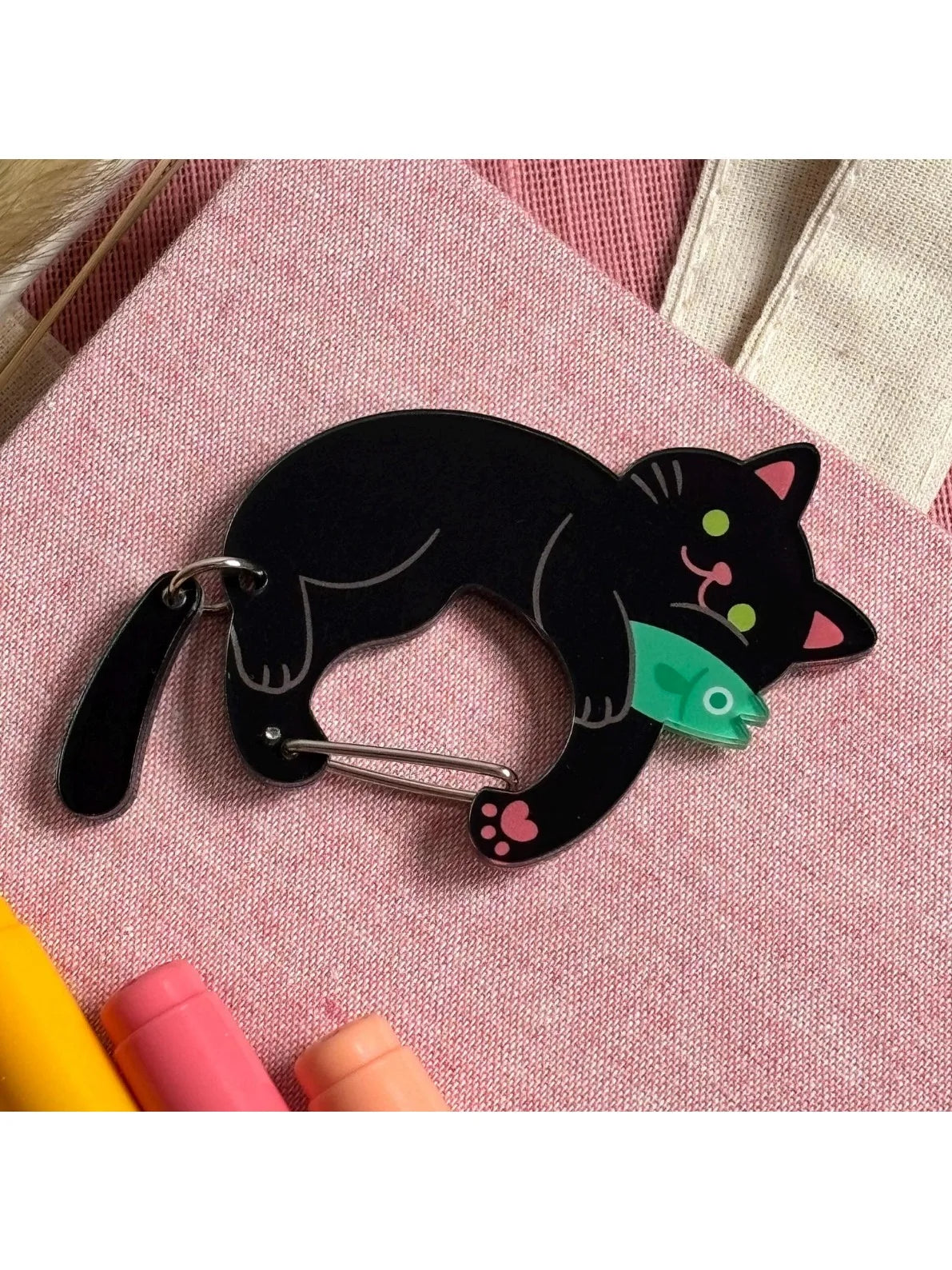 Black Kitty Cat Carabiner Clip - Ice Cream Cake