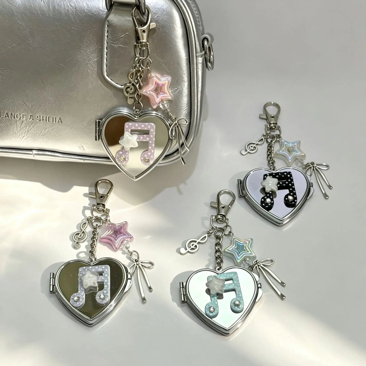 Korean-inspired Love Note Mirror Bag Accessories Fashion Star Keychain Double-sided Makeup Mirror Keychain Bag Hanging Decor - Ice Cream Cake