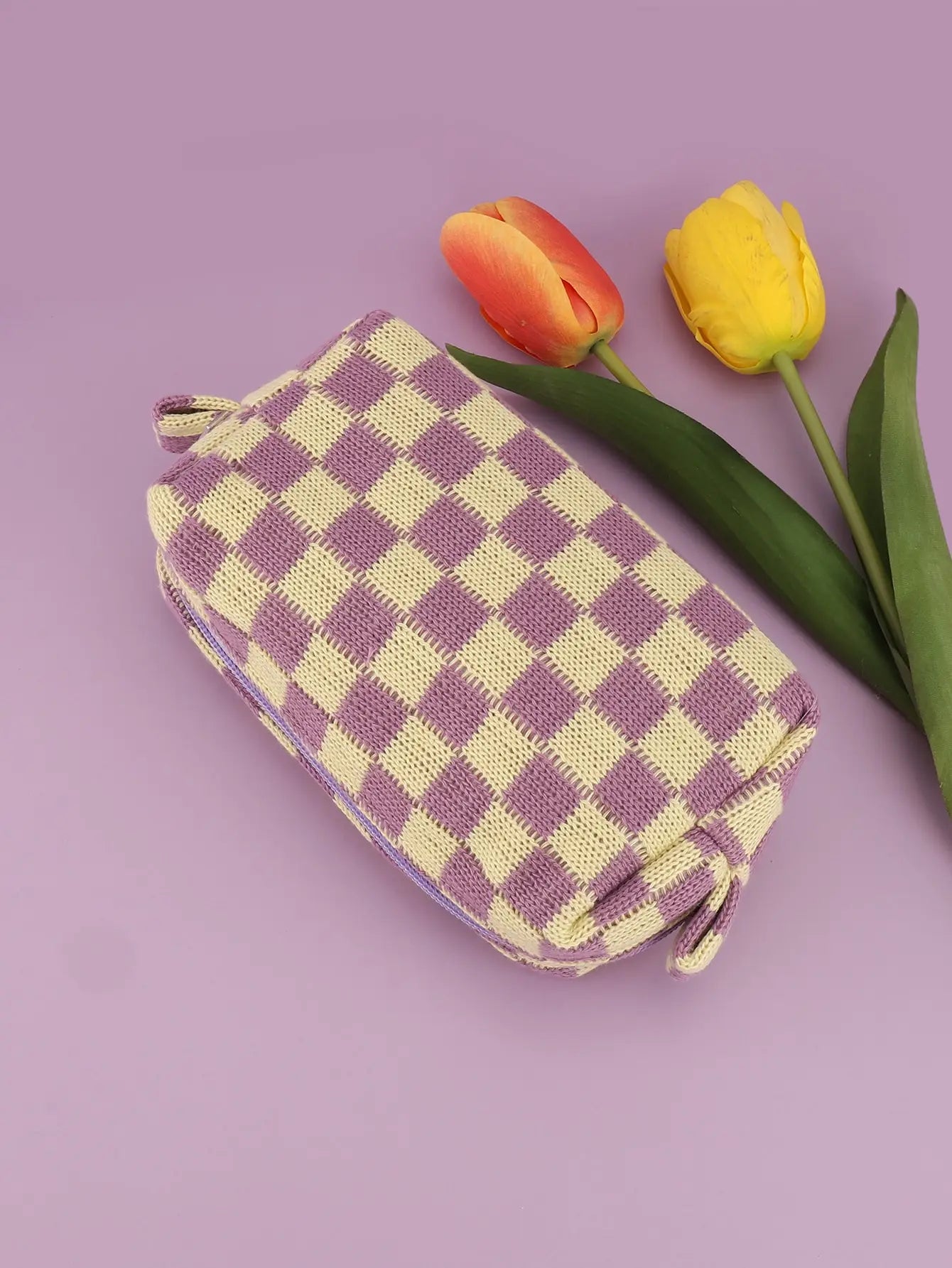 Purple Checkerboard Zipper Pouch