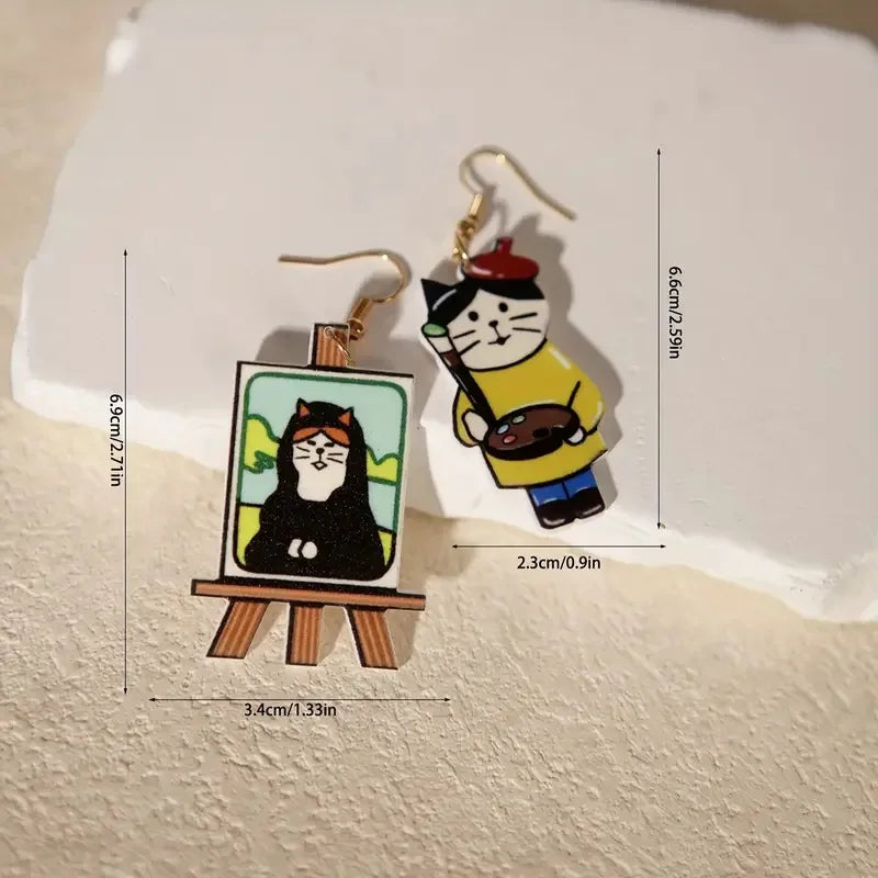 Cat Painter Dangly Earrings