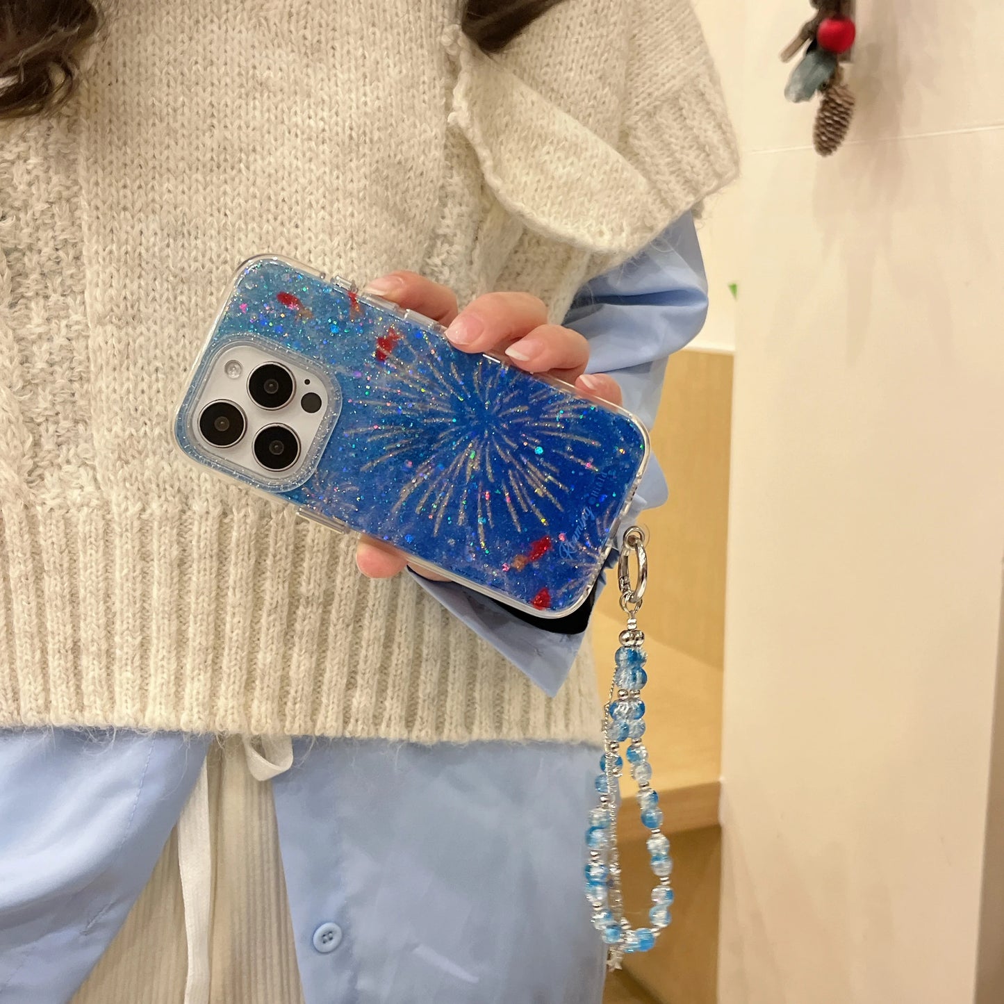 Glittering Goldfish & Firework iPhone Case - Ice Cream Cake