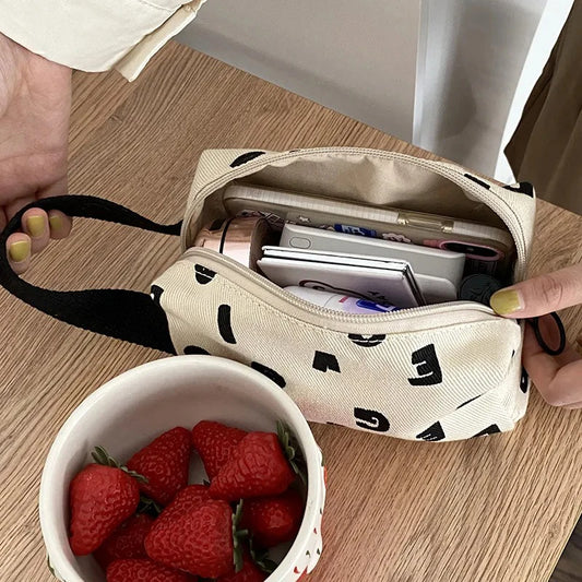 Letters Print Women Canvas Cosmetic Bags Cotton Cloth Make Up Bag Pouch Little Handbag Clutch Travel Organizer Case For Girls - Ice Cream Cake