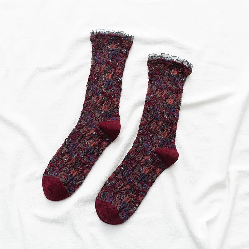 Floral Textured Crew Socks