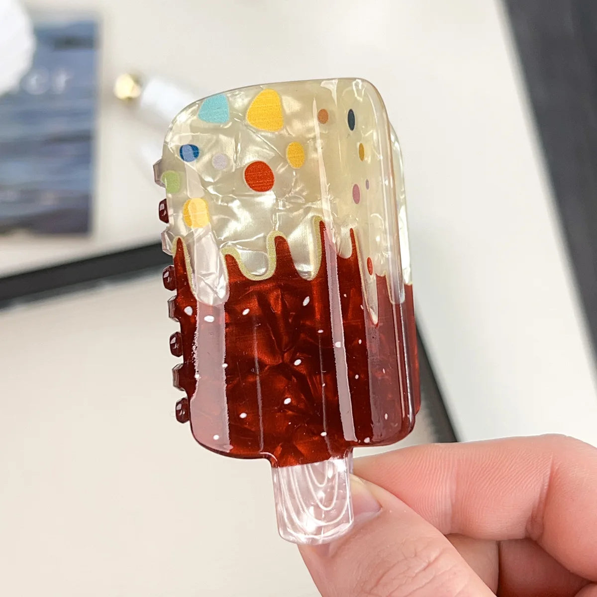 Creative Vacation Watermelon Ice Cream Hair Clip Summer Cartoon Chocolate Ice Cream Shark Clip Half-up Hair Accessory for Women - Ice Cream Cake