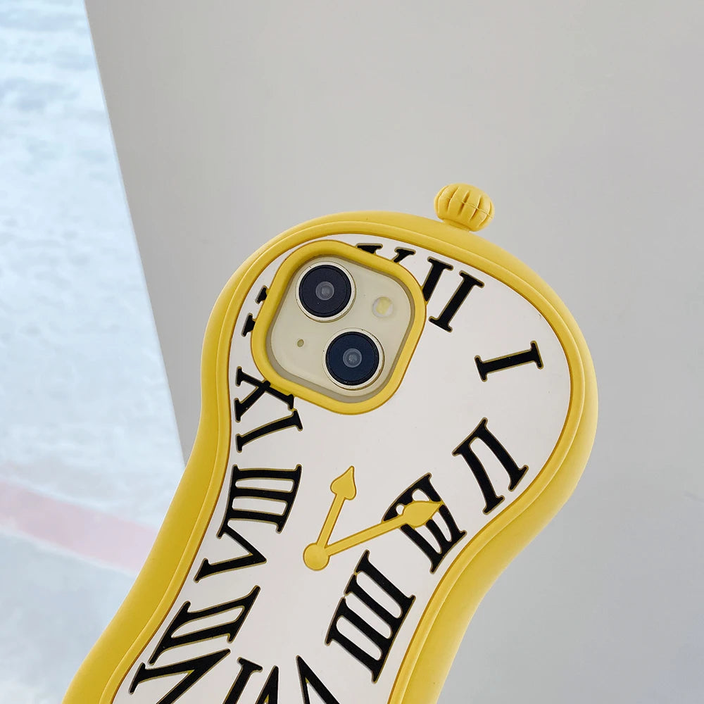 Funny Cartoon 3D Clock Phone Case For iPhone 16 Pro Max 15 14 13 12 Pro Max 11 Anti Fall Soft Silicone Cover - Ice Cream Cake