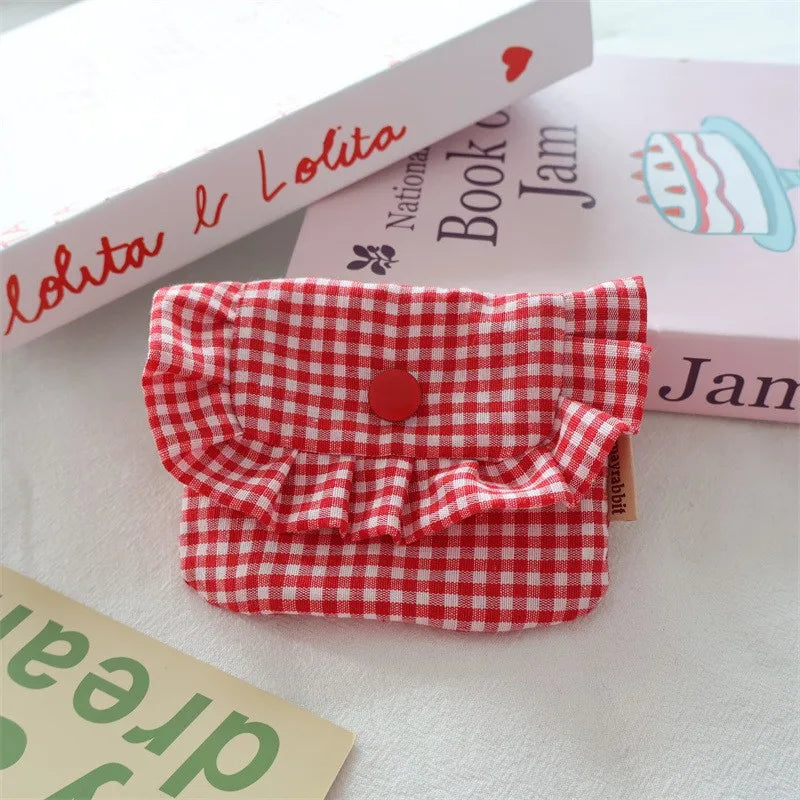 Gingham Ruffle Mini Snap Pouch