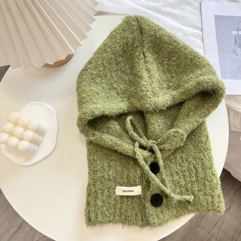 Knitted Button-Up Balaclava Hood - Ice Cream Cake