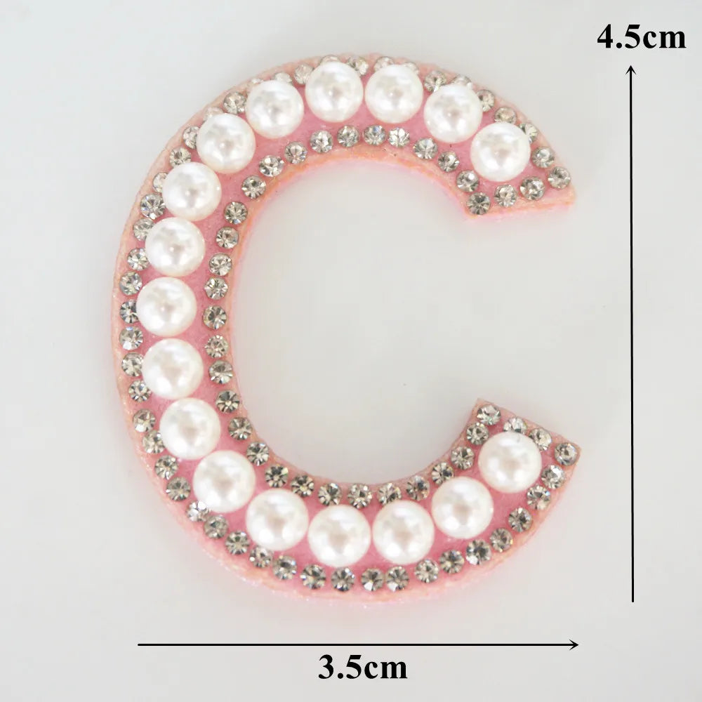 Pink A-Z Rhinestone Pearl Iron-On Patches - Ice Cream Cake